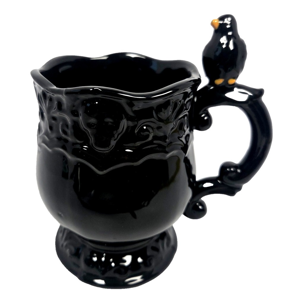 Salem St Raven Skull Coffee Mug Black Gothic Halloween Ceramic Hand Painted NWT